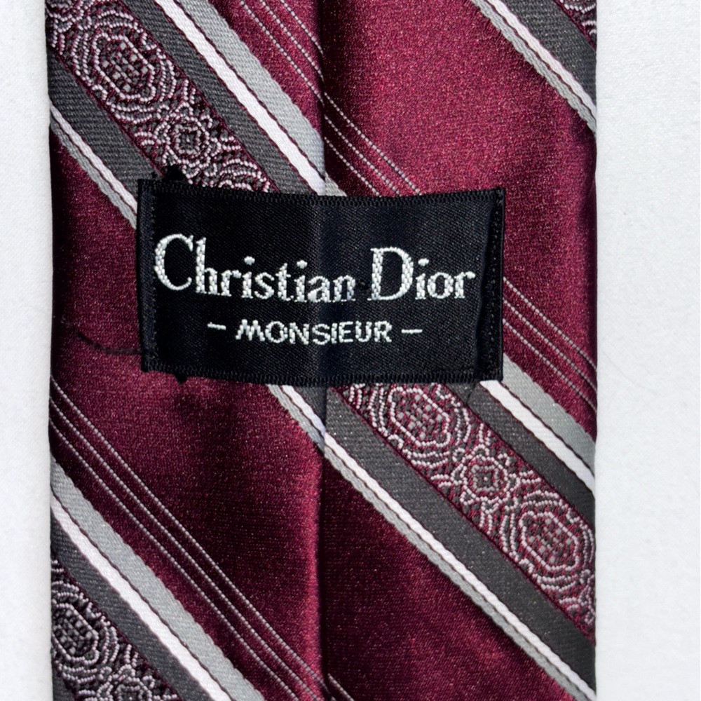 Dior Monsieur Burgundy and Gray Striped Tie